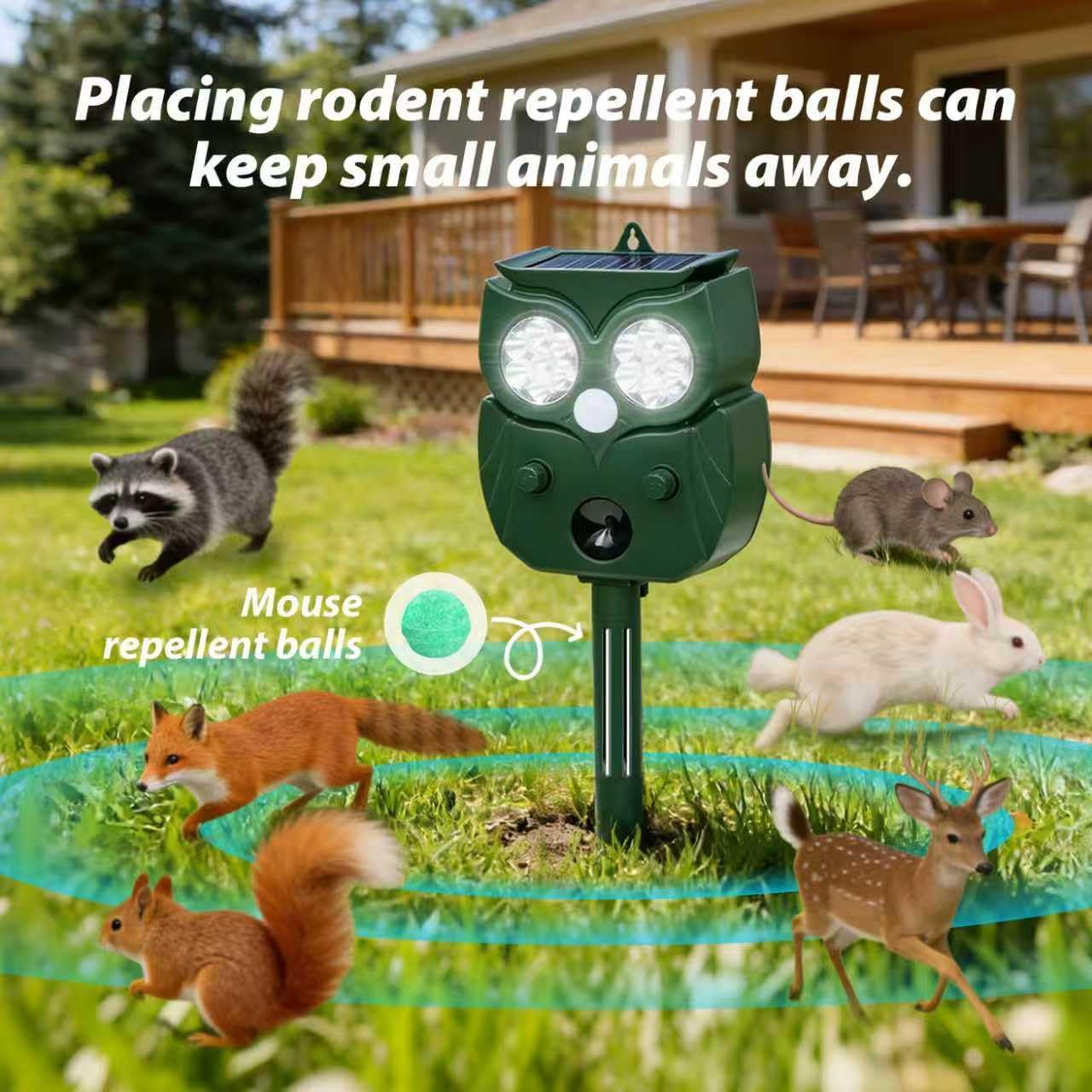 Solar Soundwave Animal Repeller with Motion Detection & LED Flashlights