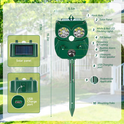 Solar Soundwave Animal Repeller with Motion Detection & LED Flashlights