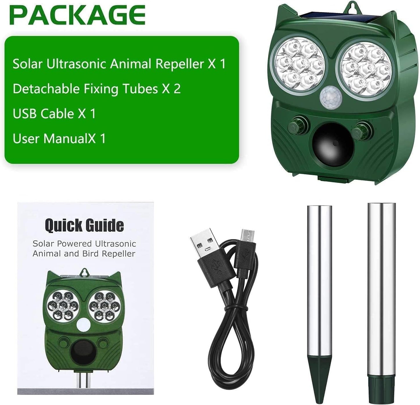 Solar Soundwave Animal Repeller with Motion Detection & LED Flashlights