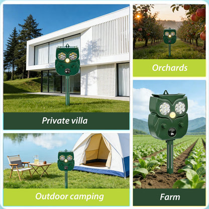 Solar Soundwave Animal Repeller with Motion Detection & LED Flashlights