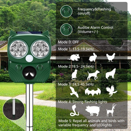 Solar Soundwave Animal Repeller with Motion Detection & LED Flashlights