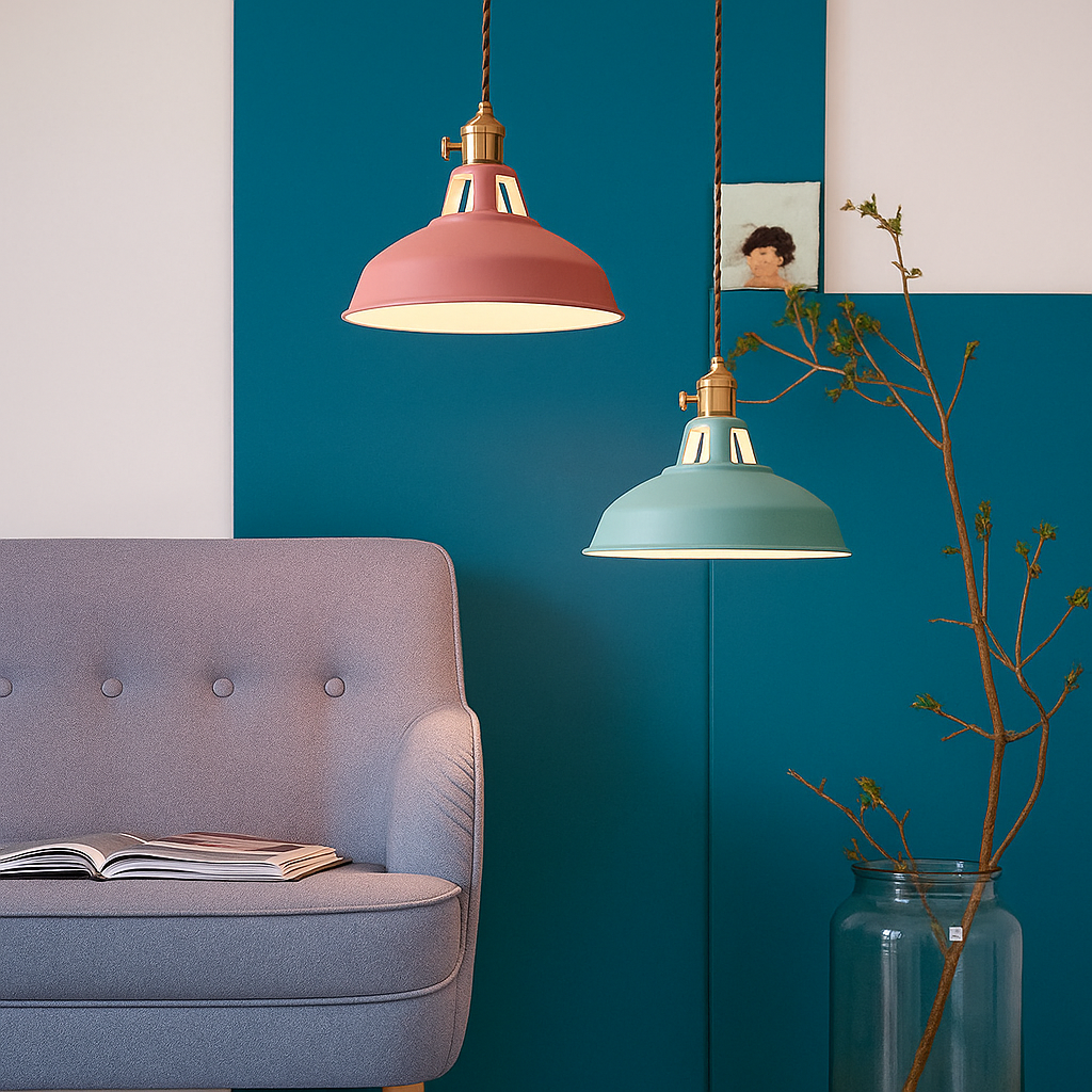 Colorful Metal Dome Pendant Light with Integrated LED – Industrial Kitchen Pendant Lighting for Dining and Island Spaces 8