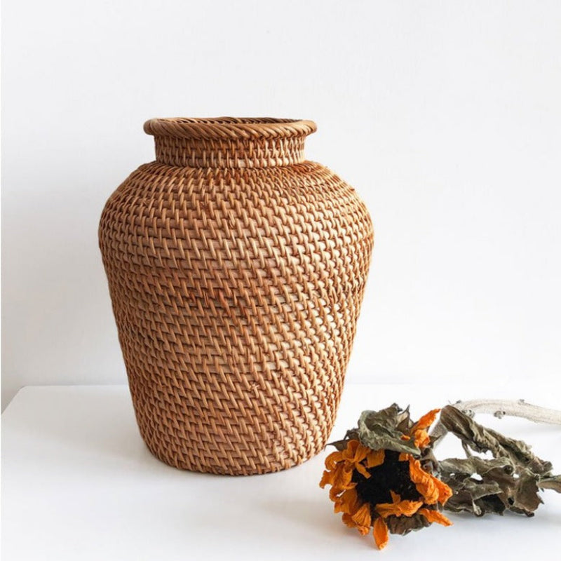 Decorative Vase Hand Woven Natural Rattan – Earthy Tone for Dried or Artificial Floral Arrangements 3