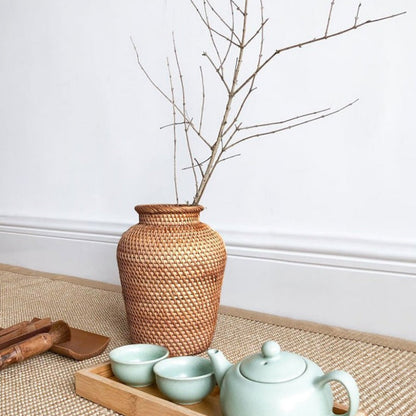 Decorative Vase Hand Woven Natural Rattan – Earthy Tone for Dried or Artificial Floral Arrangements 8