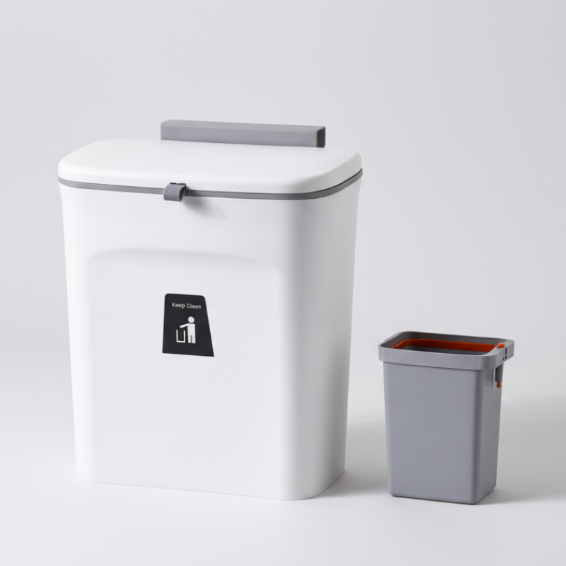 Hanging Trash Can - Convenient Dual-Access Lid & Space-Saving Design 0