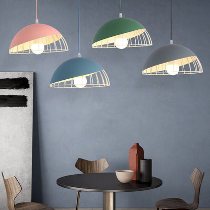 Modern Aluminum Dome Cage Pendant Light for Kitchen and Living Room – Adjustable Height Hanging Light Fixture 1