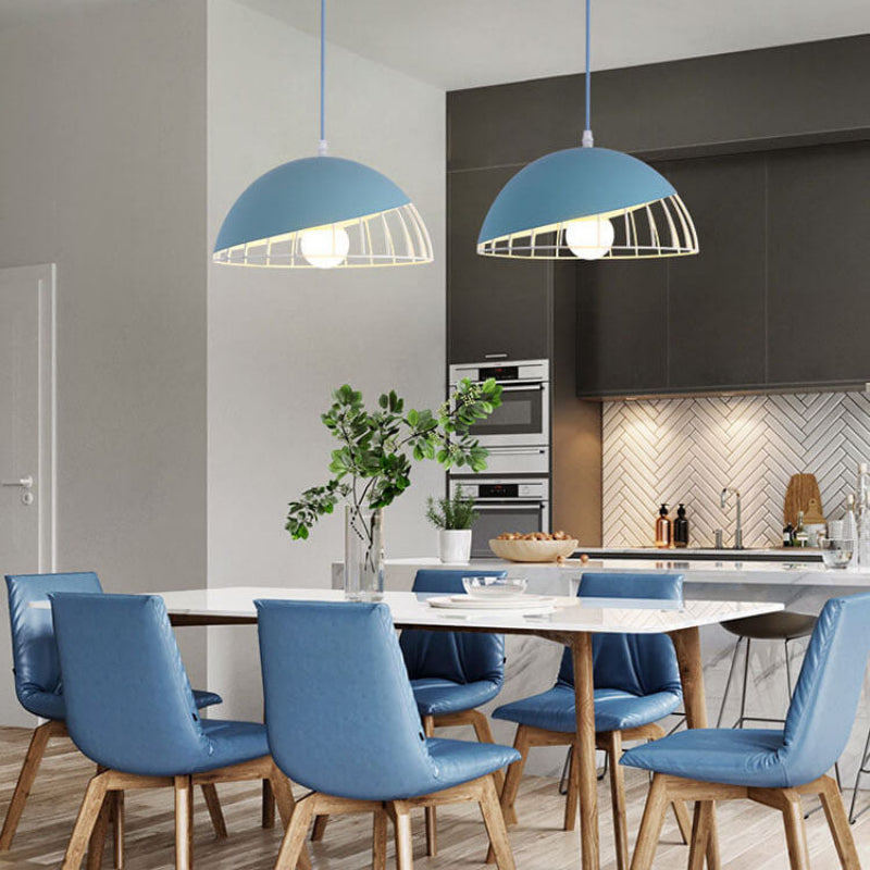 Modern Aluminum Dome Cage Pendant Light for Kitchen and Living Room – Adjustable Height Hanging Light Fixture 2
