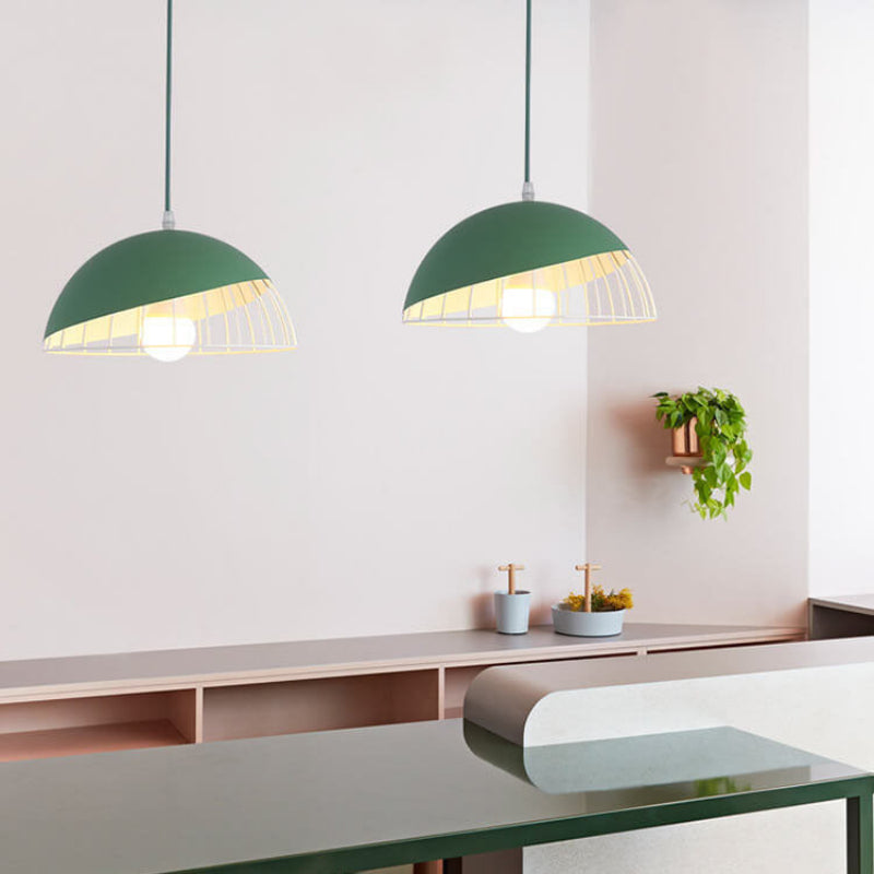 Modern Aluminum Dome Cage Pendant Light for Kitchen and Living Room – Adjustable Height Hanging Light Fixture 4