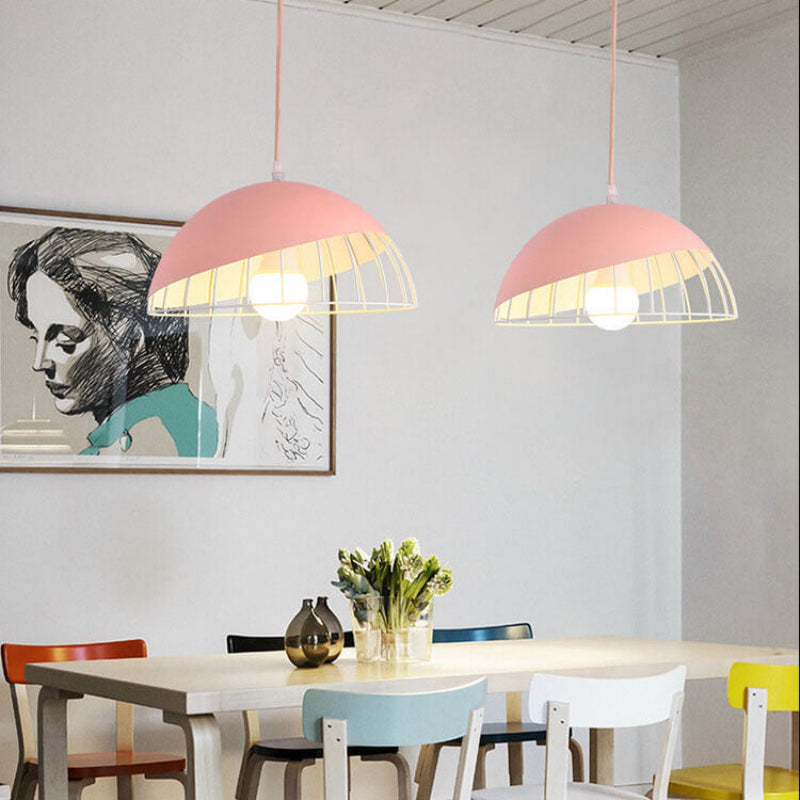 Modern Aluminum Dome Cage Pendant Light for Kitchen and Living Room – Adjustable Height Hanging Light Fixture 5