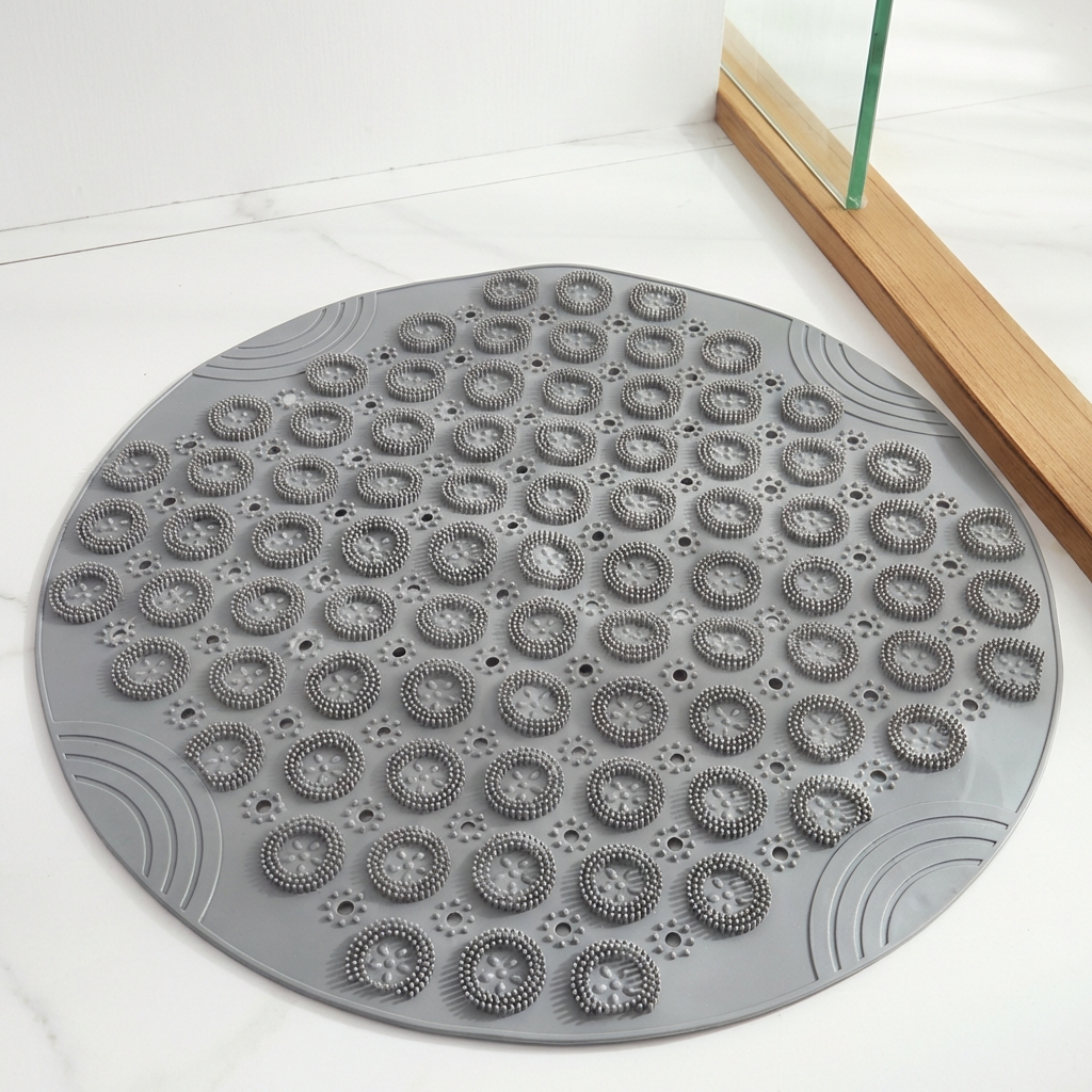 Non-Slip Circle Shower Bath Mat with Textured Surface for Safety – 21.6" Diameter Bathroom Mat
