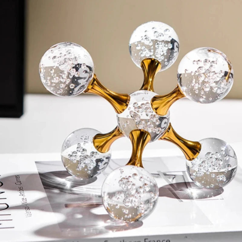 Paperweight Glass Metal Bubble Glass Star Design Gold Decorative Desk Ornament 04