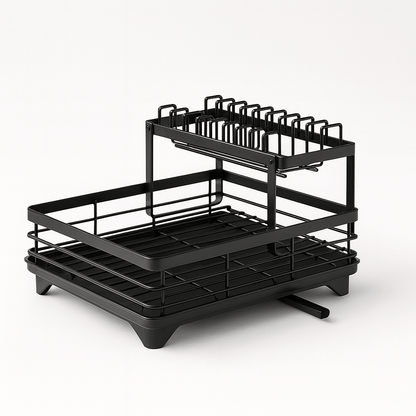 Rustproof Dish Drainer Rack with Adjustable Swivel Spout – Large Capacity Carbon Steel Dish Drying Rack for Efficient Kitchen Organization 6