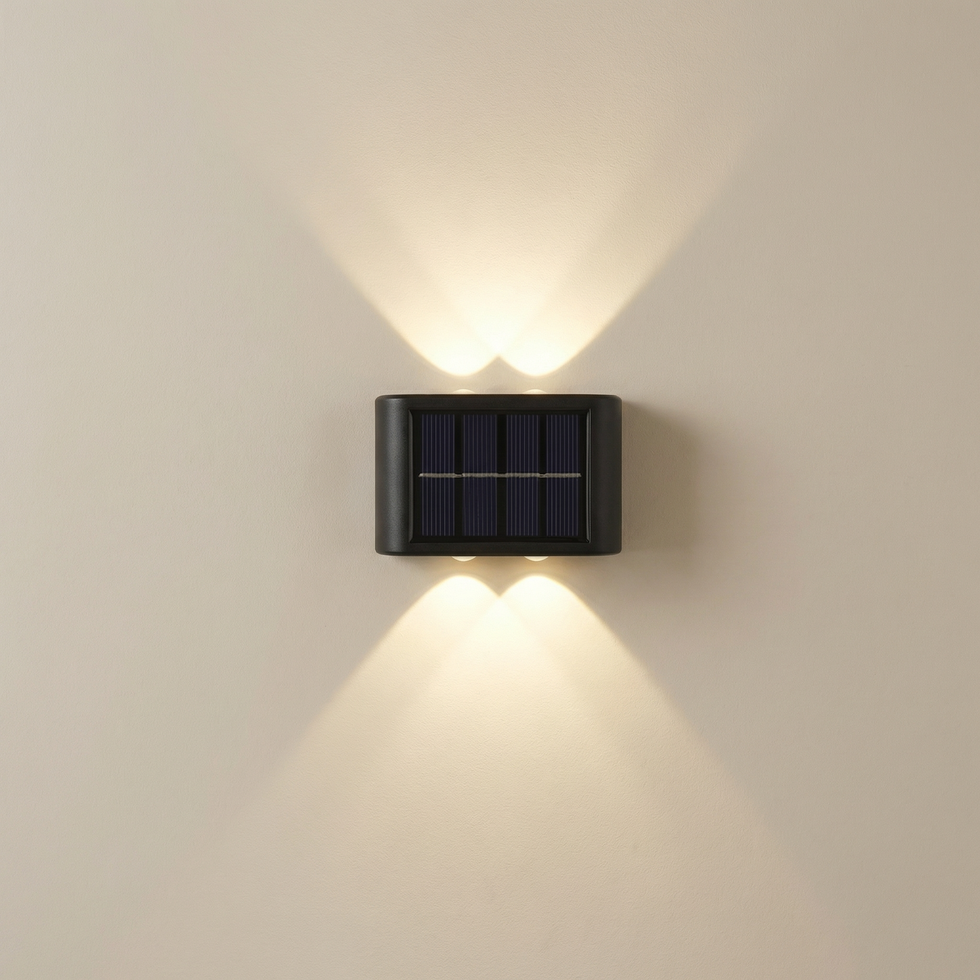Solar wall light fixture on a beige wall