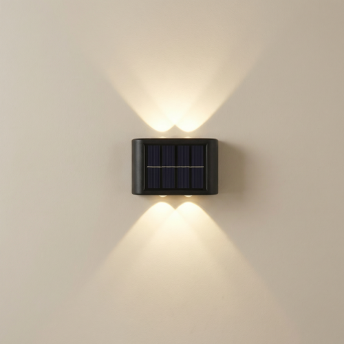 Solar wall light fixture on a beige wall